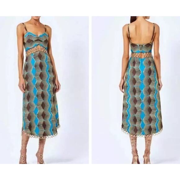$900 ALEXISSky Dress Green YellowGolden Ring Midi Dress Sz M Cocktail Party - Picture 1 of 16